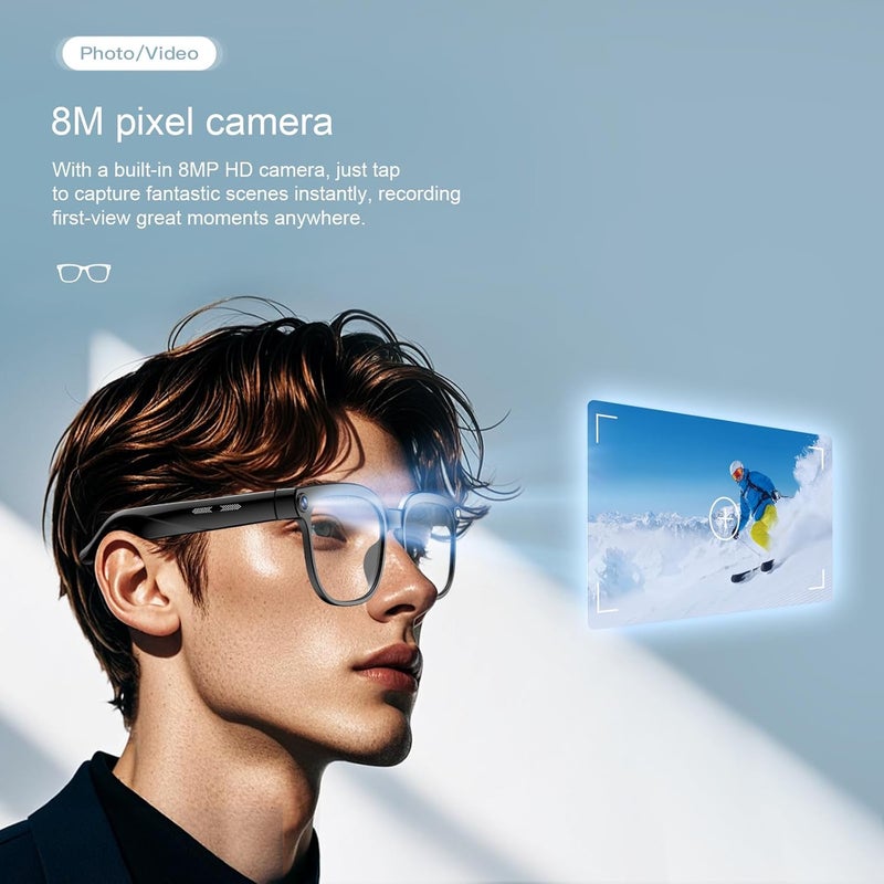 Dormiro Smart Glasses with Camera,4K with Audio Bluetooth Camera Glasses for Men Women 8MP 32G HD Hidden Video Recording Support Live Feed,Ai Voice Control,150+ Language Translate, Chart GPT, WiFi - Image 2